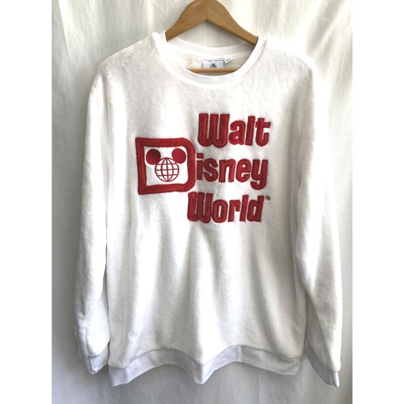 DISNEY Walt Disney World White Fuzzy Fleece Sweatshirt Embossed Logo Size XL - Picture 1 of 5